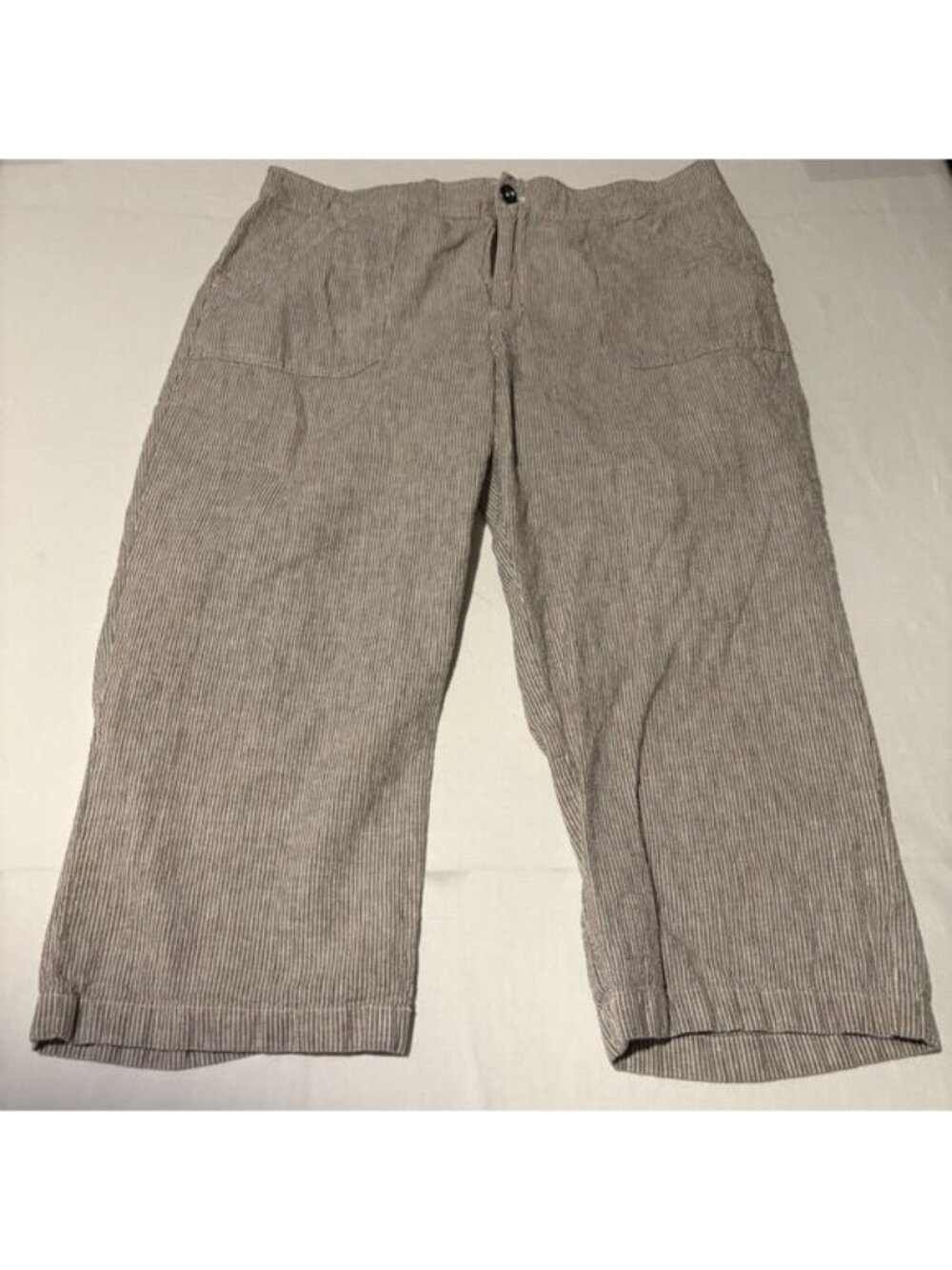Capri Pants Womens Linen Blend Striped Brown Casual